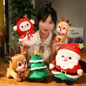 Five Christmas plush toys set featuring Santa, reindeer, and snowman for holiday decor
