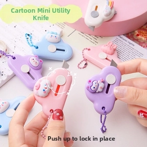 Cloud-shaped mini utility knife with retractable blade and matching bead chain detail