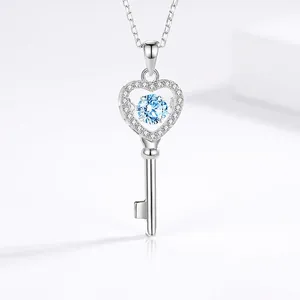Dancing Heart Key Pendant Necklace In 925 Sterling Silver With Sparkling Zirconia Elegant Romantic Jewelry For Women