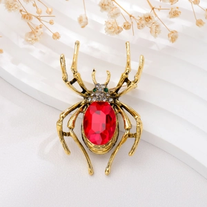 Vintage creative red spider brooch with gold alloy and sparkling rhinestone crystals