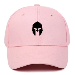Berretto da baseball rosa in cotone con logo casco spartano ricamato nero per lo sport