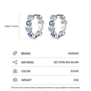 S925 sterling silver heart hoop earrings with blue evil eye enamel and cubic zirconia