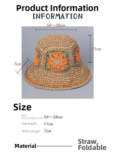 Detailed size guide for handmade straw sun hat with circumference and material info