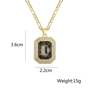 Detail showing dimensions of large rectangle gem pendant necklace with 3.6cm height