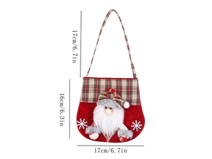 Detailed size specifications for Santa Claus plaid Christmas gift bag with 17cm handle