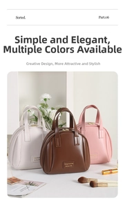 Three premium shell-shaped cosmetic bags in white, brown, and pink with gold zippers