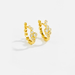 Elegant S925 sterling silver gold-plated hoop earrings with sparkling zircon stones