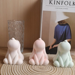 Porte-bougies lapin minimalistes en céramique, couleurs rose, vert et blanc mats