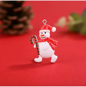 Detail showing resin snowman charm with red scarf and metal loop for DIY crafts