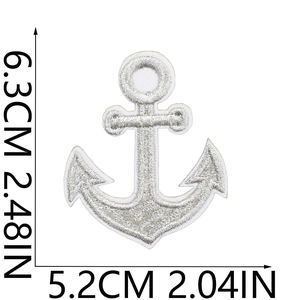 Detailed close-up of anchor embroidery patch showing white silver threads and precise sizing