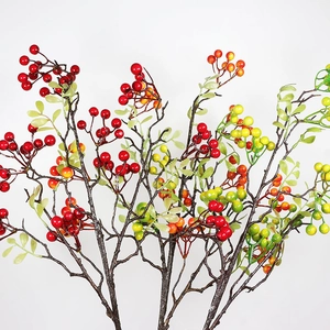 Artificial red berry branches with lifelike yellow gradient fruits for home floral decor