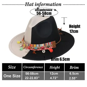 Detailed size guide table for gradient wool fedora hat with specific measurements