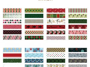 Detailed catalog of Christmas washi tape sets featuring festive snowflake and tree patterns