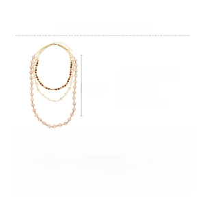 Detailed view of 3-layer pink acrylic and glass bead necklace with 43.5cm gold chain