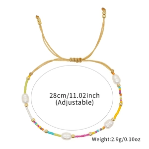 Detail showing adjustable length 28cm of handmade natural pearl beaded bracelet for women