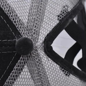 Detail of breathable mesh and elastic cross bands for high ponytail on baseball cap