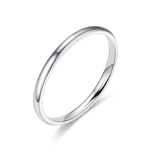 Minimalist silver titanium steel ring with a smooth polished finish on a white background