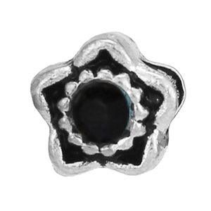 Star-shaped bead charm with black inlay and silver-toned textured edges for DIY bracelets