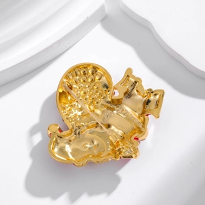 Broche Père Noël dorée pour Noël en alliage de haute qualité avec fermoir sécurisé au dos