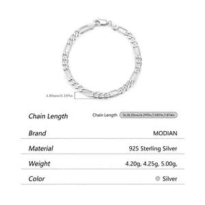 Minimalist 925 sterling silver Figaro chain bracelet for women with 4.8mm link width