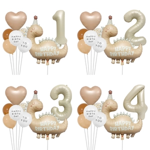Décorations De Ballons De Anniversaire Dinosaure Film Aluminium Et Latex Tons Terre Crème Café Forme De Numéro Fournitures De Fête Pour Enfants