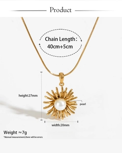 Détail du pendentif feu d'artifice avec perle et spécifications de chaîne 40cm plus 5cm
