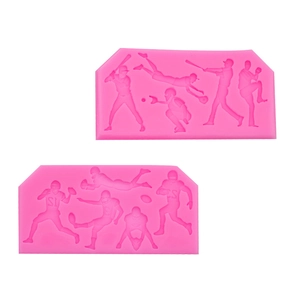 Pink silicone sports molds featuring baseball and American football player silhouettes