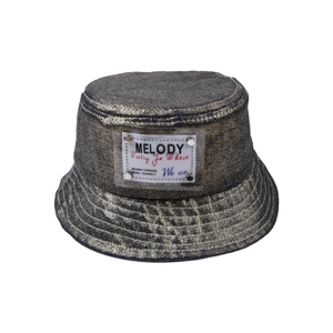 Gorro de pescador para niños en denim metalizado con parche transparente moderno