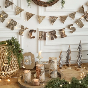 Wooden Christmas Decorations Birch Bark Rustic Nordic Style Hanging Banner Tree Ornaments Farmhouse Festive Home Decor