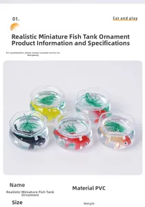 Detailed macro view of 5 miniature colorful koi fish models inside a clear PVC fish tank