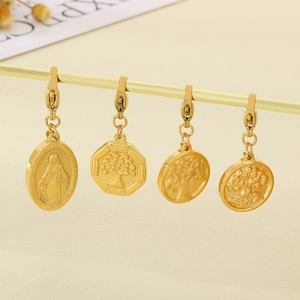 Set of four gold-plated Tree of Life and religious medals with secure lobster clasps