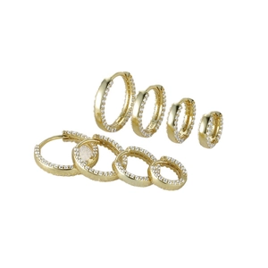 Set of 4 pairs golden S925 sterling silver hoop earrings with double row pave zircon
