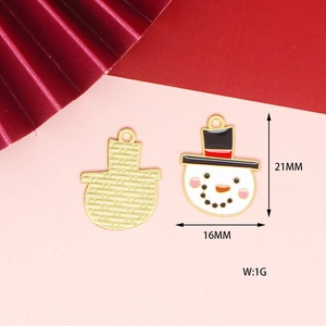 Macro view of 21mm snowman pendant showing white enamel front and golden honeycomb back