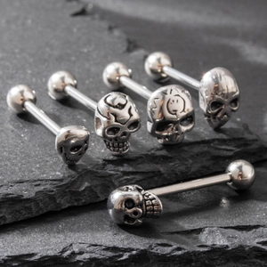 Stainless Steel Skull Tongue Ring Barbell Piercing Body Jewelry Gothic Punk Style For Men Women Unisex