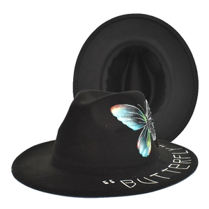 Artistic Hand Painted Butterfly Fedora Hat For Women Men Woolen Felt Wide Brim Jazz Hat Graffiti Streetwear Style Sun Hat
