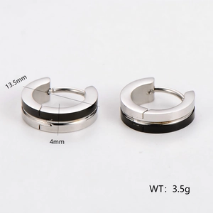 Minimalist stainless steel hoop earrings with black stripe 13.5mm diameter and 4mm width