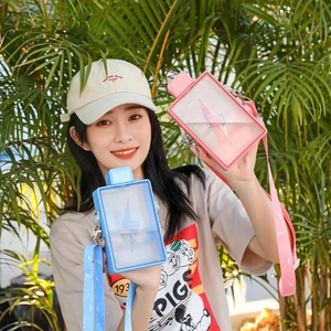 Pink and blue creative lightning-shaped rectangular water bottles with straps