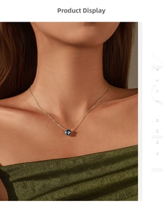 Close-up of S925 silver necklace featuring a royal blue rose-cut round sapphire pendant