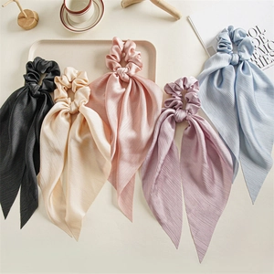 Satin Satin Texture Scarf Scrunchies For Women Nylon Elastic Hair Ties With Long Ribbons Chic Ponytail Holders Solid Color