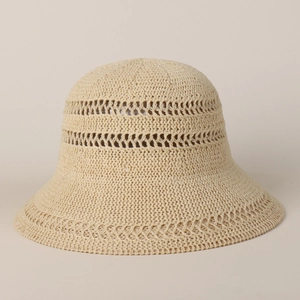 Women Sun Bucket Hat Polyester Hollow Out Crochet Knitted Breathable Foldable Wide Brim Summer Fisherman Cap