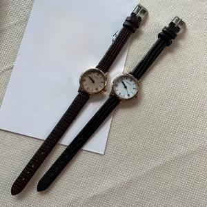 Vintage small dial women's watch with Roman numerals and leather texture strap