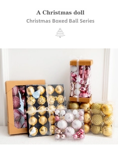Detail of diverse Christmas ornaments in gold, pink, and white with varied textures