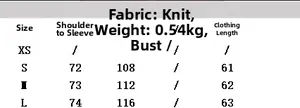 Size chart for jacquard pullover sweater showing sleeve, bust, and length in cm