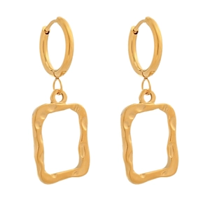 Polished gold stainless steel geometric hoop earrings with hollow rectangular pendants