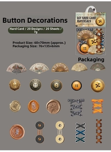 Detailed overview of 20 vintage button and wax seal decorative paper cards for scrapbooking