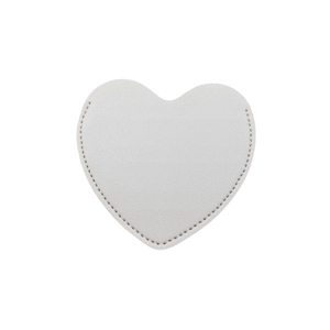Unbreakable heart-shaped stainless steel mirror with white stitched leather case