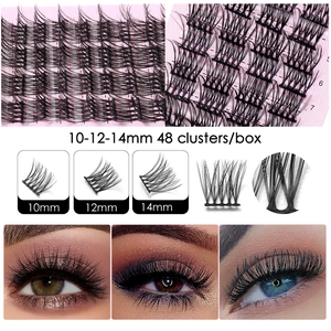 DIY individual cluster lashes 10-14mm length for natural thick eyelash extensions look