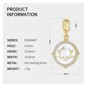 Detailed size specifications for 925 sterling silver pendant with height and width dimensions