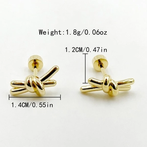 Polished gold knot titanium steel stud earrings with screw backs, 1.2cm size