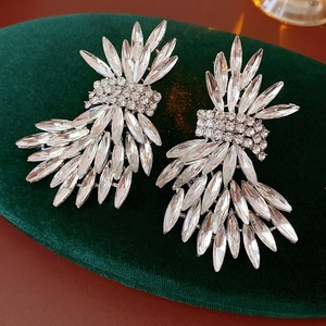 Detail von Kristall-Flügelohrringen mit Silberfassung auf grünem Samthintergrund